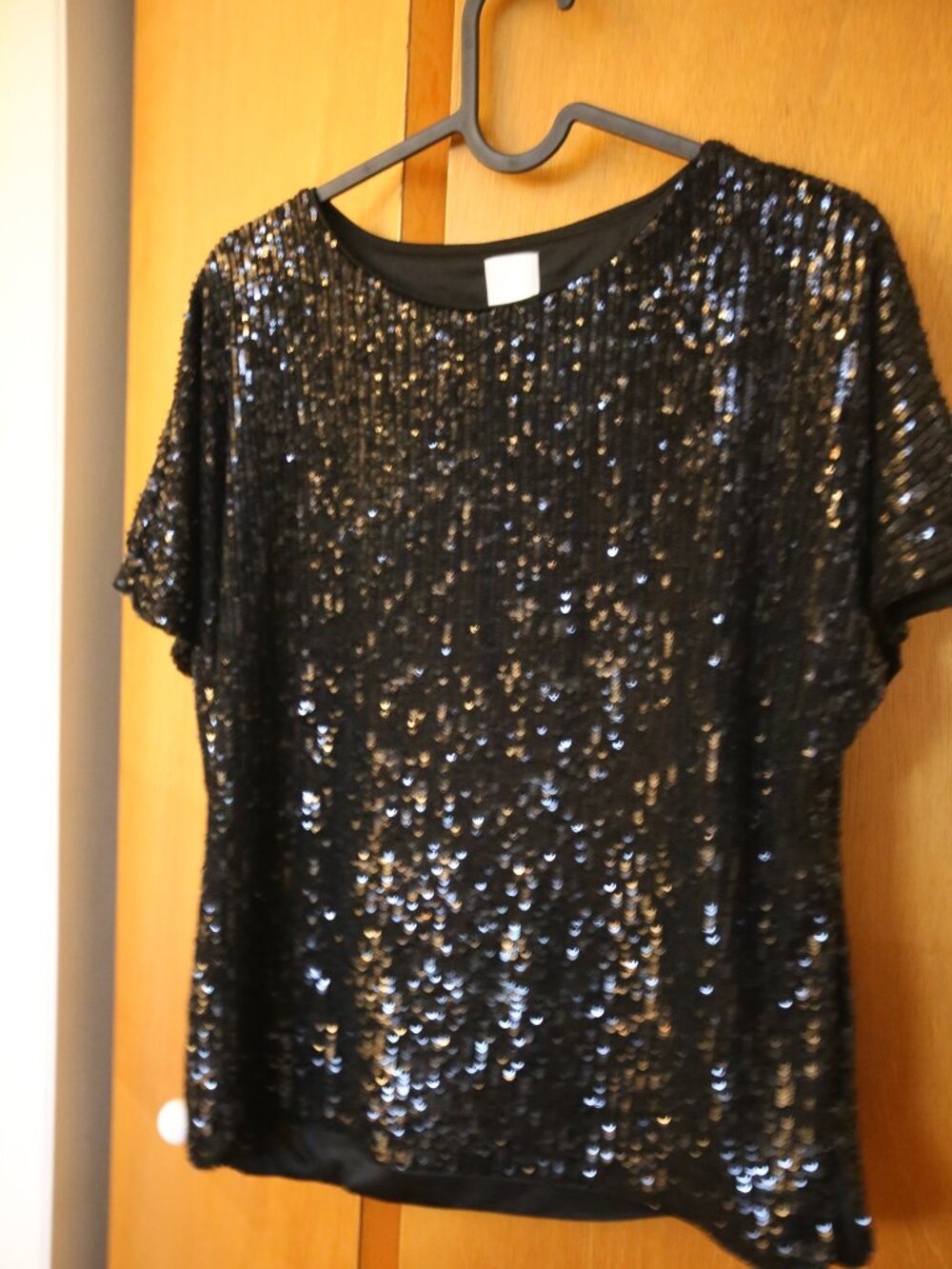 H&M Black Sequin Short Sleeve Top